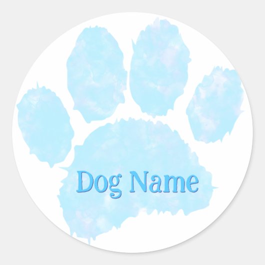 Hondenpootafdruk met aangepaste naam pastel waterv ronde sticker (Voorkant)