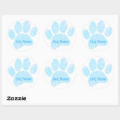 Hondenpootafdruk met aangepaste naam pastel waterv ronde sticker (Vel)