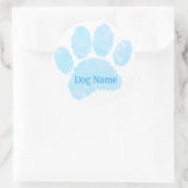 Hondenpootafdruk met aangepaste naam pastel waterv ronde sticker (Tas)