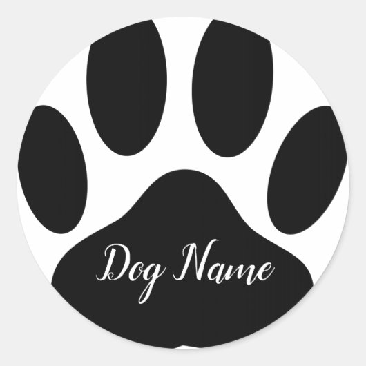 Hondenpootafdruk met bewerkbare naam ronde sticker (Voorkant)