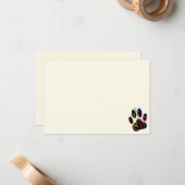 Hondenpootafdruk met confetti en slinger roomkleur notitiekaartje (Voorkant / Achterkant in situ)