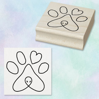 Hondenpootafdruk met Hart Rubber Kunststempel Rubberstempel