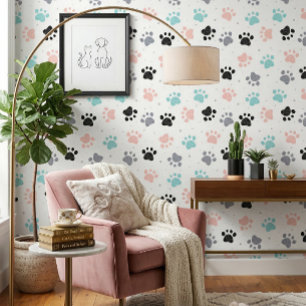 Hondenpootafdruk Patroon Kamer Wit Behang