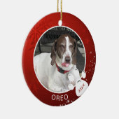 Hondenpootafdruk Rode Sneeuwvlok Sterren Foto Naam Keramisch Ornament (Rechts)