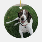 Hondenpootafdruk Rode Sneeuwvlok Sterren Foto Naam Keramisch Ornament (Achterkant)