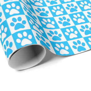 Hondenpootafdrukken aqua en wit cadeaupapier