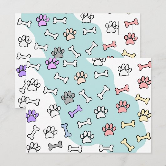 Hondenpootafdrukken en Botten Kunstpatroon Briefkaart (Voorkant / Achterkant)