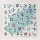 Hondenpootafdrukken en Botten Kunstpatroon Legpuzzel (Horizontaal)