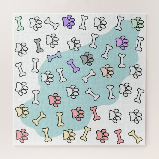 Hondenpootafdrukken en Botten Kunstpatroon Legpuzzel (Horizontaal)