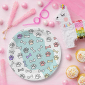 Hondenpootafdrukken en Botten Kunstpatroon Papieren Bordje (Feest)