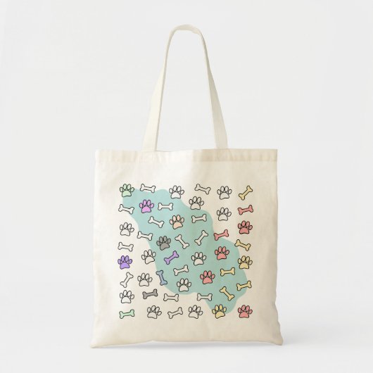 Hondenpootafdrukken en Botten Kunstpatroon Tote Bag (Voorkant)
