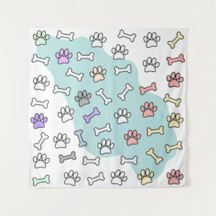 Hondenpootafdrukken en Botten Kunstpatroon Wandkleed