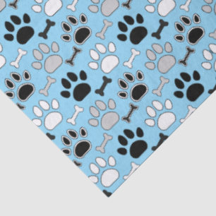 Hondenpootafdrukken en bottenpatroon Blauw Tissuepapier