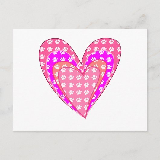 Hondenpootafdrukken en roze harten briefkaart (Voorkant)