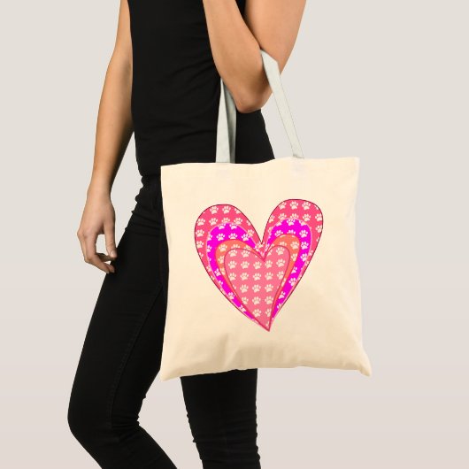 Hondenpootafdrukken en roze harten tote bag (Voorkant (product))