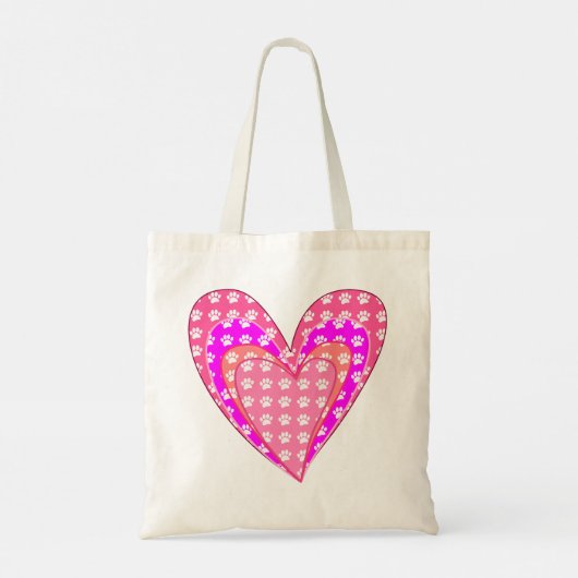 Hondenpootafdrukken en roze harten tote bag (Achterkant)