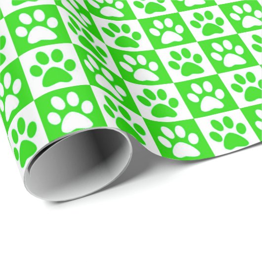 Hondenpootafdrukken groen en wit cadeaupapier (Rol Hoek)