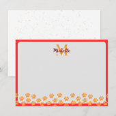 Hondenpootafdrukken met aangepaste monogram notitiekaartje (Voorkant / Achterkant)