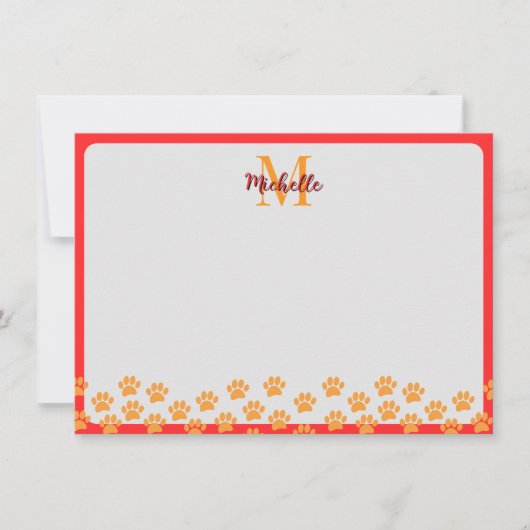 Hondenpootafdrukken met aangepaste monogram notitiekaartje (Voorkant)