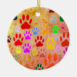 Hondenpootafdrukken op  achtergrond keramisch ornament