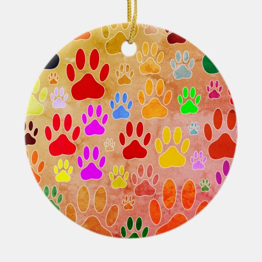 Hondenpootafdrukken op  achtergrond keramisch ornament (Voorkant)