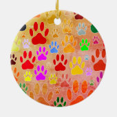 Hondenpootafdrukken op  achtergrond keramisch ornament (Achterkant)