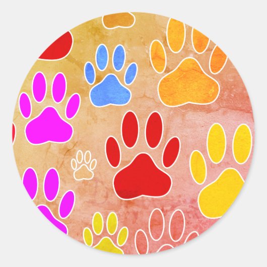 Hondenpootafdrukken op  achtergrond ronde sticker (Voorkant)