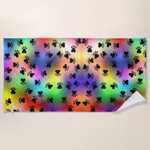 Hondenpootafdrukken regenboog strandhanddoek strandlaken