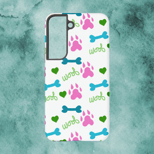 Hondenpootbotten Harten Woof Patroon Roze Samsung Galaxy Hoesje
