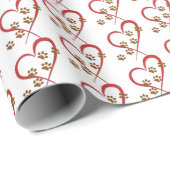 hondenpootdruk op rood hart cadeaupapier (Rol Hoek)