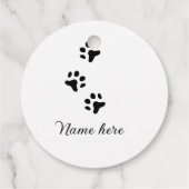 Hondenpootje zwart huisdier naam tekst dierenpootj bedankjes labels (Achterkant)