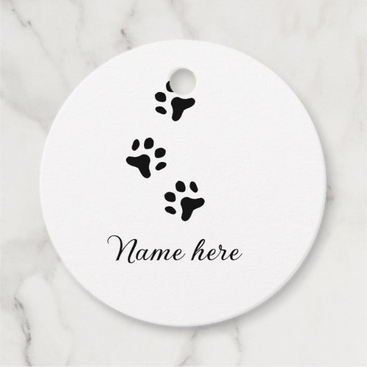 Hondenpootje zwart huisdier naam tekst dierenpootj bedankjes labels (Voorkant)