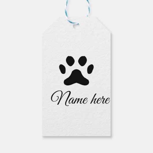 Hondenpootje zwart huisdier naam tekst dierenpootj cadeaulabel (Achterkant)