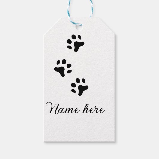Hondenpootje zwart huisdier naam tekst dierenpootj cadeaulabel (Voorkant)