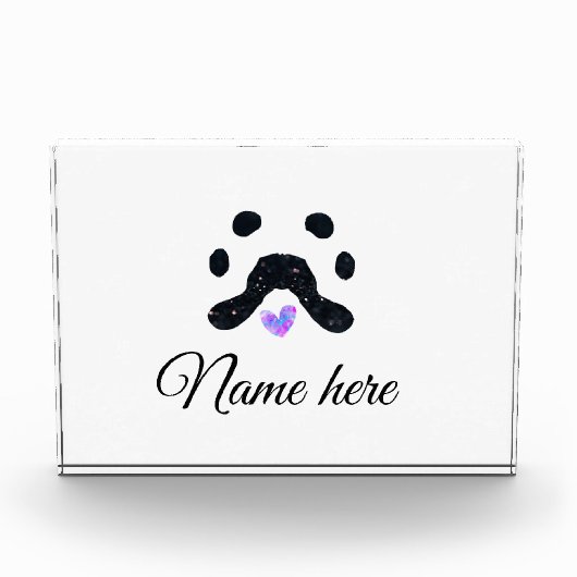 Hondenpootje zwart huisdier naam tekst dierenpootj fotoblokken (Voorkant)