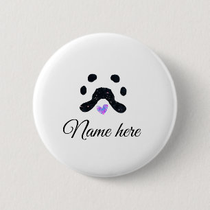 Hondenpootje zwart huisdier naam tekst dierenpootj ronde button 5,7 cm