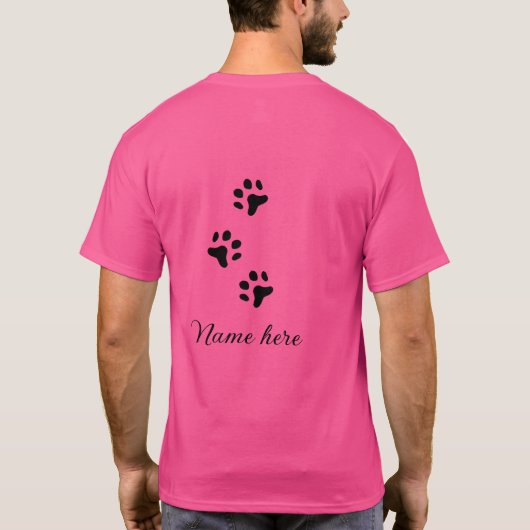 Hondenpootje zwart huisdier naam tekst dierenpootj t-shirt (Achterkant)
