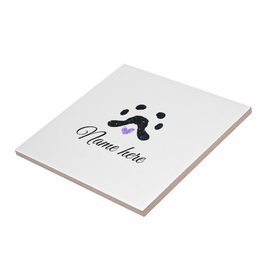 Hondenpootje zwart huisdier naam tekst dierenpootj tegeltje (Zijkant)