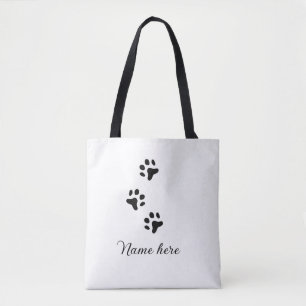 Hondenpootje zwart huisdier naam tekst dierenpootj tote bag