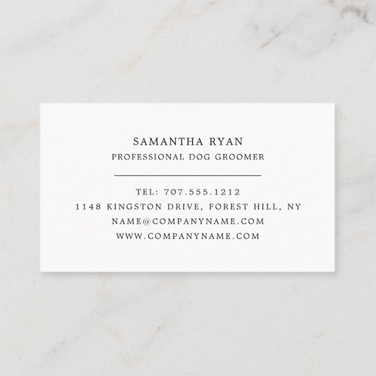 Hondenportret, dierenwinkel & groomers visitekaartje (Achterkant)