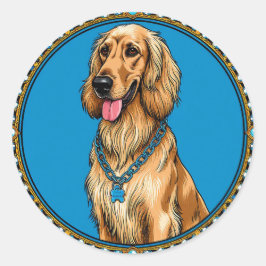 Hondenportret in  Lijst Ronde Sticker