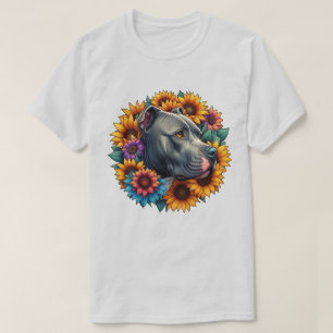 Hondenportret omgeven door levendige zonnebloemen t-shirt