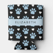 Hondenpoten, blauwe poten, witte harten, Jouw naam Blikjeskoeler (Achterkant)