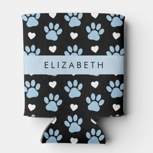 Hondenpoten, blauwe poten, witte harten, Jouw naam Blikjeskoeler (Achterkant)