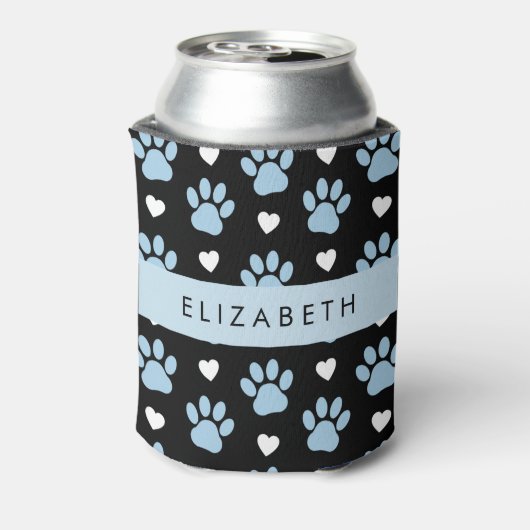 Hondenpoten, blauwe poten, witte harten, Jouw naam Blikjeskoeler (Blikje Achterkant)