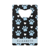 Hondenpoten, blauwe poten, witte harten, Jouw naam Creditkaart Flessenopener (Voorkant)