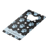 Hondenpoten, blauwe poten, witte harten, Jouw naam Creditkaart Flessenopener (Voorkant Gekanteld)