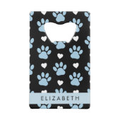 Hondenpoten, blauwe poten, witte harten, Jouw naam Creditkaart Flessenopener (Achterkant)