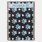 Hondenpoten, blauwe poten, witte harten, Jouw naam Deken (Voorkant Verticaal)