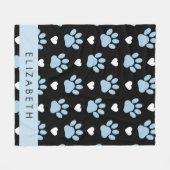 Hondenpoten, blauwe poten, witte harten, Jouw naam Fleece Deken (Voorkant (Horizontaal))